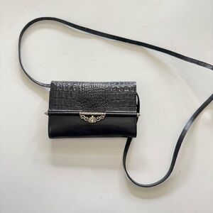 Vintage Brighton Black Croc-Embossed Leather Convertible Crossbody Clutch Wallet